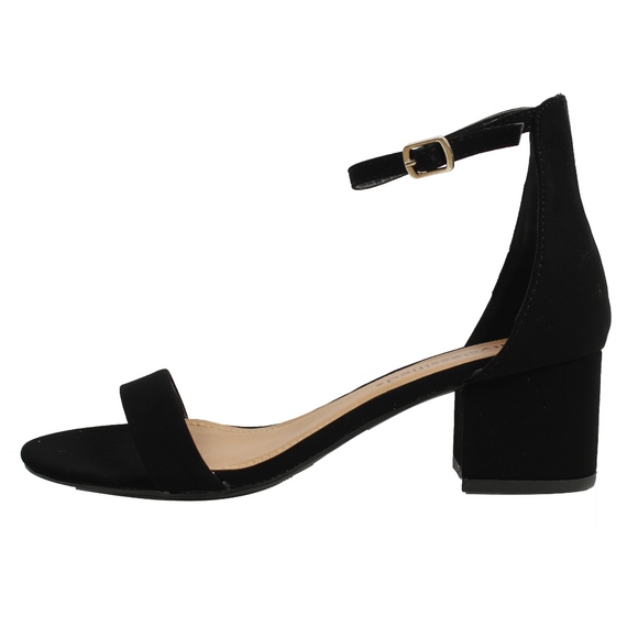 Size 7 Black Open Toe Ankle Strap mid block heel - Picture 2 of 5
